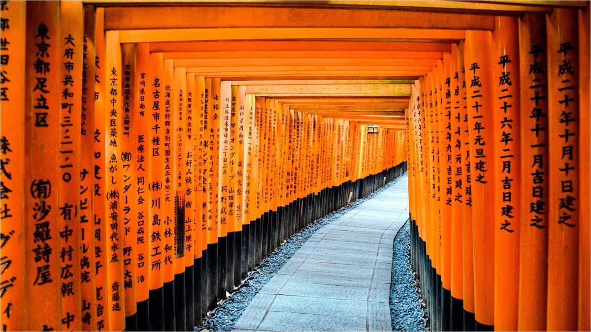 朱色の鳥居が続く参道を写したツアーの参考写真